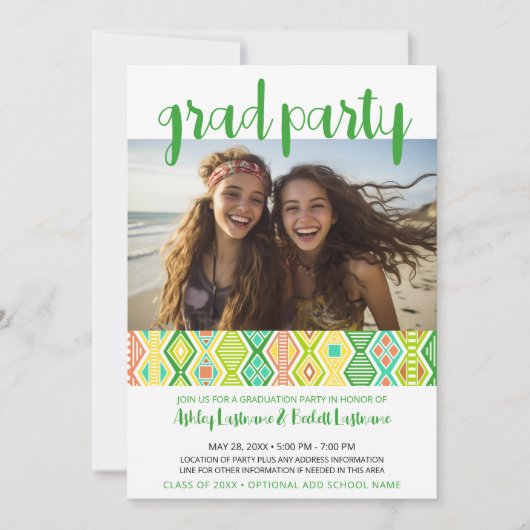 Gruppenabschlussparty - farbiges Stammesmuster Einladung (Vorderseite)