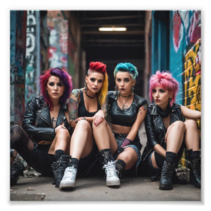 Gruppenalternative Hot-Punk-Girls sitzen Fotodruck