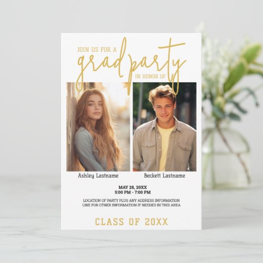 Gruppenfeier Abschluss - 2 Absolventen Einladung (Stehend Vorderseite)