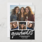 Gruppenfeier Abschluss - 4 Fotos Schwarz Einladung (Vorderseite)