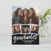 Gruppenfeier Abschluss - 4 Fotos Schwarz Einladung (Stehend Vorderseite)