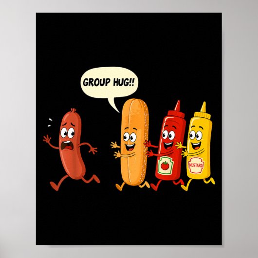 Gruppenumarmung Wurst Brötchen Chup Senf Lustiger Poster (Vorne)