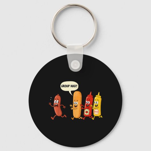 Gruppenumarmung Wurst Brötchen Chup Senf Lustiger Schlüsselanhänger (Vorderseite)