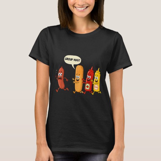 Gruppenumarmung Wurst Brötchen Chup Senf Lustiger T-Shirt (Vorderseite)