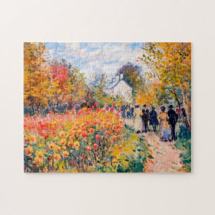 Gruppenwanderung im Herbstgarten mit Blume Puzzle