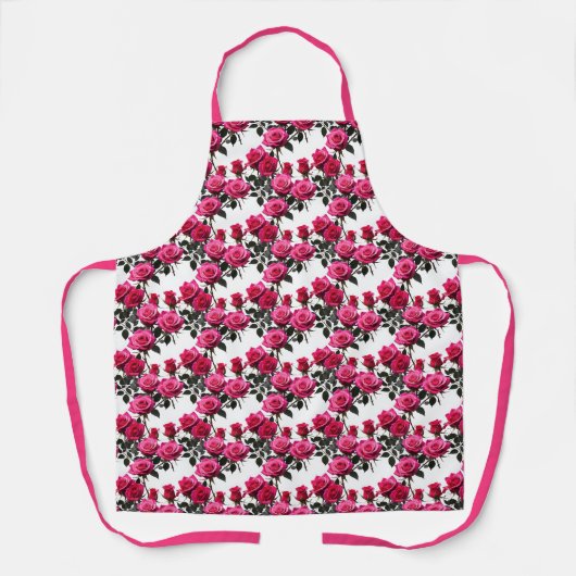 Gruppierte rote und rosa Rosen auf einem stark wei Schürze (Vorderseite)