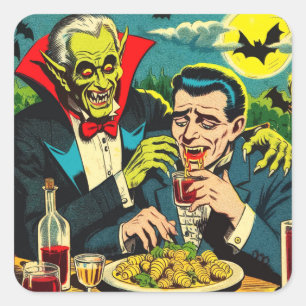 Grusel-Comics mit Vampir-Motiven aus der Vergangen Quadratischer Aufkleber