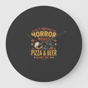 Grusel-Filme Pizza Bier Halloween Design_1 Große Wanduhr