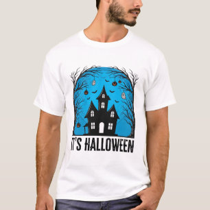 Grusel-Halloween-Haus-Mond-Vintage-Stich Des T-Shirt