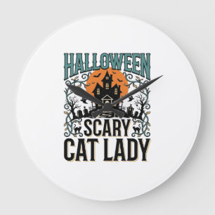 Grusel-Halloween-Katzen-Lady-Vintage_1 Große Wanduhr
