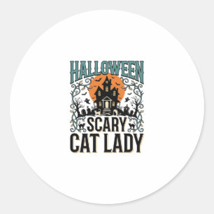 Grusel-Halloween-Katzen-Lady-Vintage-Haus_1 Runder Aufkleber