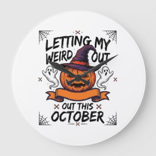 Grusel-Halloween-Shirt mit Kürbis-Geistern_1 Große Wanduhr