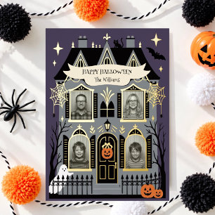 Grusel-Haus-Familienfoto Halloween Folien Feiertagskarte