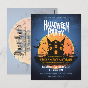 Grusel-Haus-Fledermäuse-Friedhof-Halloween-Einladu Postkarte