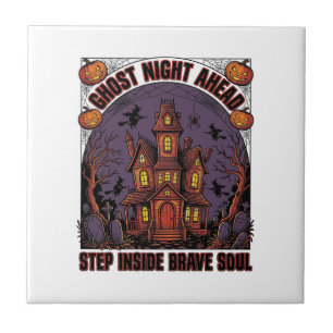 Grusel-Haus Halloween Vintage Gravur Design_1 Fliese