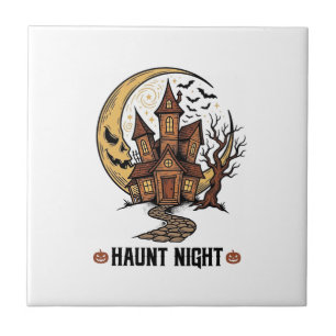 Grusel-Haus Halloween Vintage-Stich Weißes Hemd Fliese