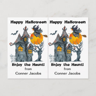 Grusel-Haus-Hexen-Schulparty-Halloween-Karte Postkarte