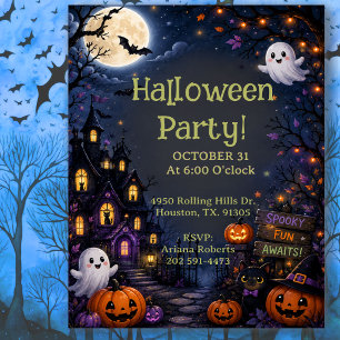 Grusel-Haus-Kinder-freundliche-schwarze-Halloween- Einladung