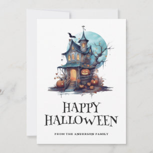 Grusel-Haus-Kürbisse Halloween-Karte unter Vollmon Feiertagskarte