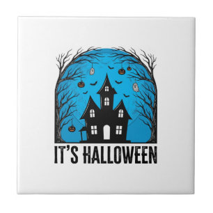 Grusel-Haus-Mond Vintage-Stich Halloween Des Fliese