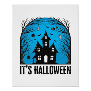 Grusel-Haus-Mond Vintage-Stich Halloween Des Poster