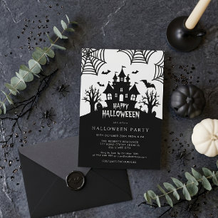 Grusel-Haus-Schaurige-Schwarz-Weiß-Halloween-Party Einladung