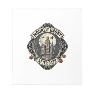 Grusel-Haus-Shirt Vintage-Halloween-Mond-Hexe D Notizblock