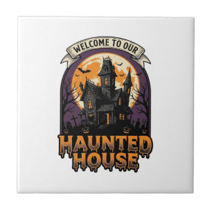 Grusel-Haus-Shirt Vintage-Halloween-Willkommen-Des Fliese
