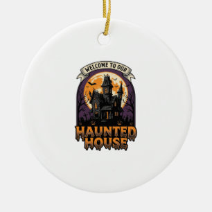 Grusel-Haus-Shirt Vintage-Halloween-Willkommen-Des Keramik Ornament
