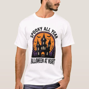 Grusel-Haus Vintage-Stich Halloween Gruselige Kuns T-Shirt