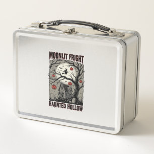 Grusel-Haus Vintage-Stich Halloween Mond-Shi Metall Brotdose