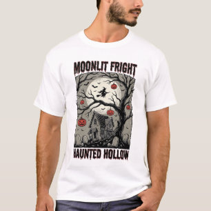 Grusel-Haus Vintage-Stich Mond-Shi Halloween T-Shirt