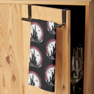 Grusel-Haus-Vollmond-Fledermäuse Frohes Halloween Geschirrtuch