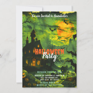 Grusel-Haus-Vollmond-Kürbisse-Halloween-Party Einladung