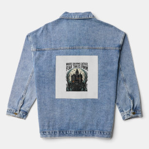 Grusel-Haus-Zitat-Shirt Vintage-Gothic-Friedhof Jeansjacke