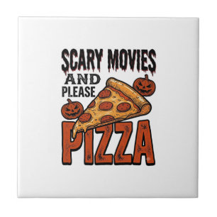 Grusel-Pizza-Shirt für Fans von Gruselfilm-Abenden Fliese