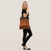 Grusel-Saison-Skelett-Trio Orange & schwarzes Karo Tasche (Am Model)