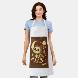 Grusel-Schädel-Katze-All-Over-Print-Schürze, Mitte Schürze