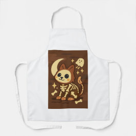 Grusel-Schädel-Katze-All-Over-Print-Schürze, Mitte Schürze