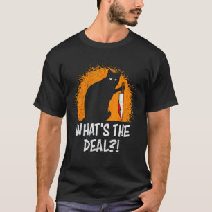 Grusel-Shirt Katze mit blutbeflecktem Messer Hallo T-Shirt