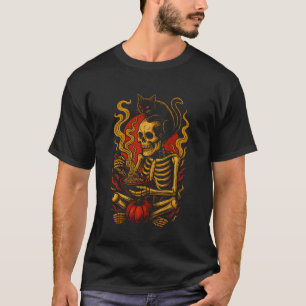 Grusel Skelett isst Ramen-Schüssel mit Katze Hallo T-Shirt
