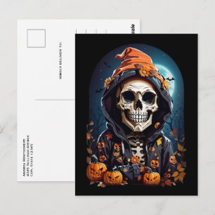 Grusel Skelett & Kürbisse Halloween Postkarte
