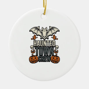 Grusel Town Shirt Vintage Halloween Fledermaus Kür Keramik Ornament