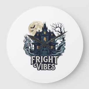 Grusel-Vibes Haloween Spukhaus Vollmond Fledermäus Große Wanduhr