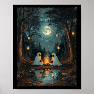 Gruselbuch-Lektüre Camping gothic Halloween Vintag Poster
