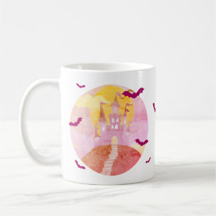Gruselburg auf dem Hügel Fledermäuse Halloween Kaffeetasse