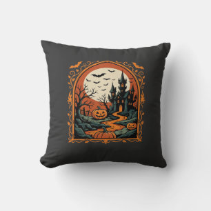 Gruselburg Kürbis Mond Vektorgrafik Halloween Kissen