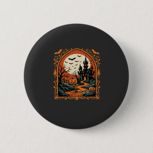 Gruselburg-Kürbis-Mond-Vektorgrafik zu Halloween Button