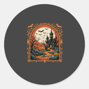 Gruselburg-Kürbis-Mond-Vektorgrafik zu Halloween Runder Aufkleber