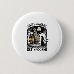 Gruselhaus Halloween Vintage Gravur Horror S Button